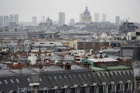 巴黎屋顶烟囱和市景景观