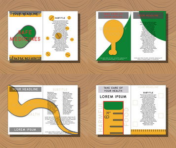 集医疗小册子封面模板, 传单设计布局。适用于药房业务的目录传单传单或海报