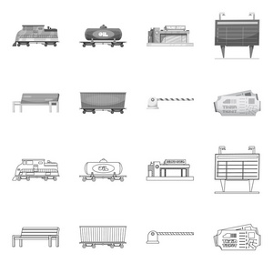 列车和车站符号的矢量设计。网上火车票股票符号的收集