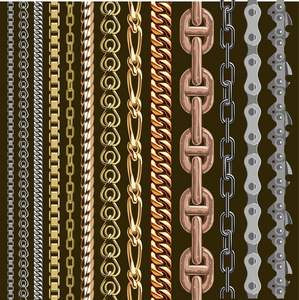 金属安全标志集链链接元件矢量无缝金属链-部件集背景隔离.