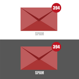 黑色和白色背景上带有红色彩色信封的电子邮件垃圾邮件矢量