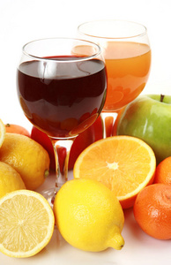 成熟的水果, 健康的饮食在白色的背景, 苹果和橙子