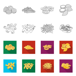 面食和碳水化合物图标的矢量设计。意大利面食和通心粉股票符号的收集