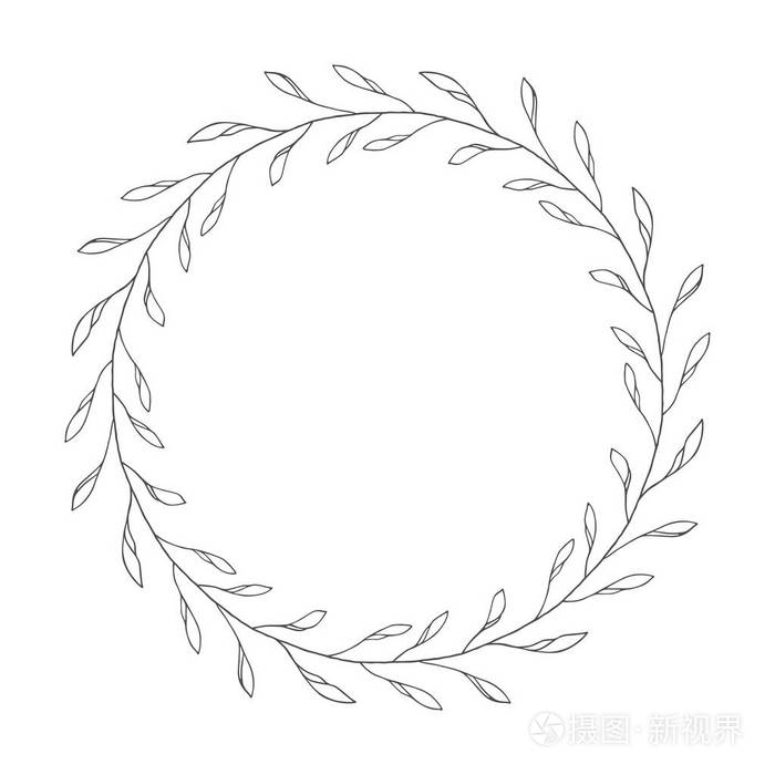 矢量手绘花花环, 圆框带叶插画-正版商用图片06zfwm-摄图新视界