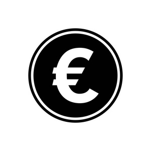欧元圆形平面图标, 货币图标, 欧洲货币。使用蓝色红色和白色的颜色