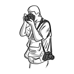 摄影师拍摄矢量插图素描手画与黑色线隔离在白色背景上照片