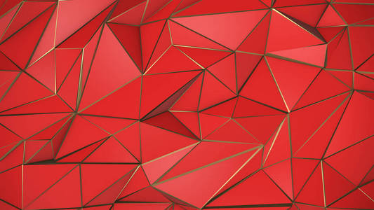红色和金色抽象低聚三角形背景图片