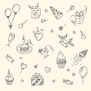 生日手绘素描图标照片