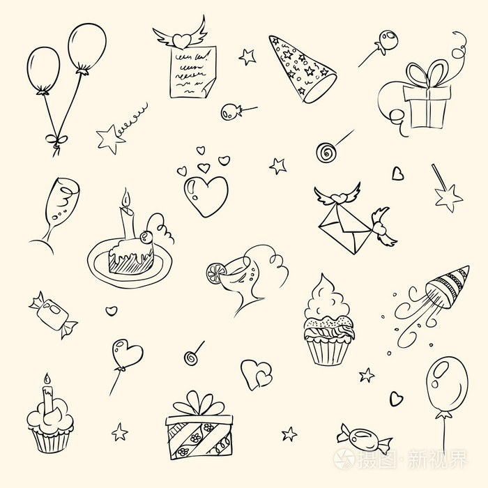 生日手绘素描图标