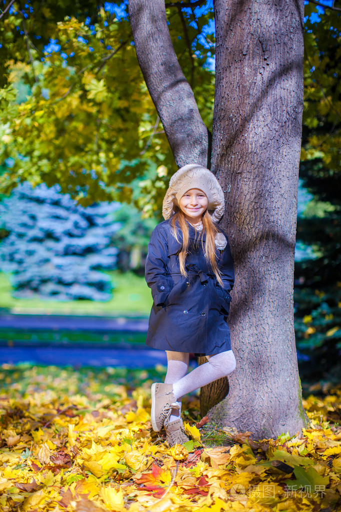 在一天的阳光灿烂的秋天在秋季草原上的小美丽女孩