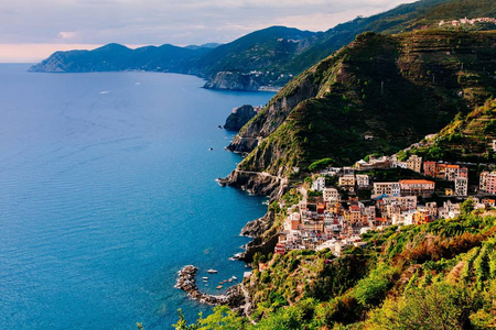 城市 Manarola 的看法。五渔村国家公园, 意大利