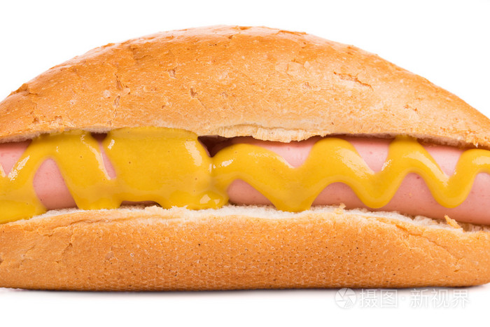 黄色芥末酱的热狗三明治