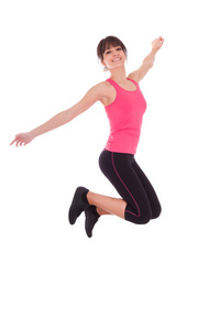 重量损失健身女人快乐的跳跃