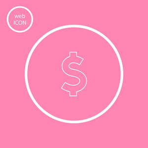 美元图标, 矢量插图粉红色背景
