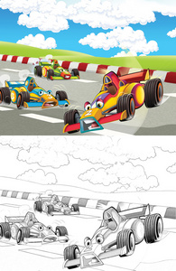 赛车。卡通风格艺术色彩页