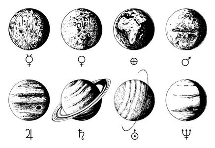 信息的载体太阳系信息的载体.手绘图八行星白色背景照片
