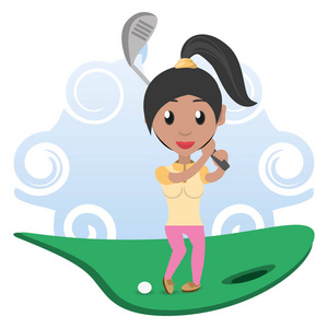 漂亮女子运动员打高尔夫球