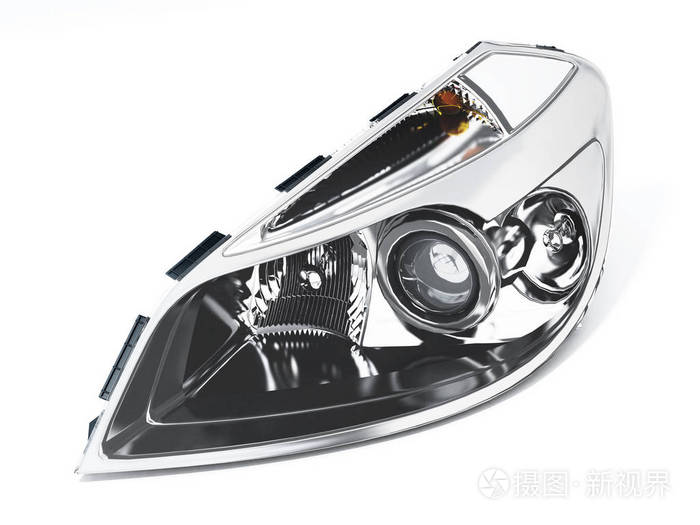 左边汽车车灯被隔绝在白色背景3d插图