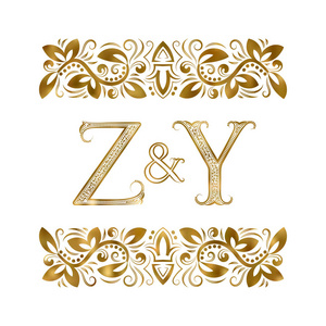 被装饰元素包围的字母.婚礼或商业合作伙伴姓名缩写照片