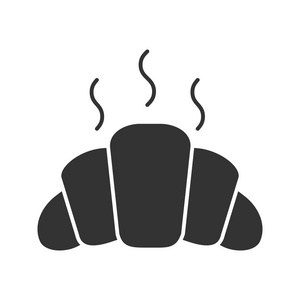 新鲜的羊角面包字形图标.新月卷.剪影符号.负空间.矢量隔离插图照片