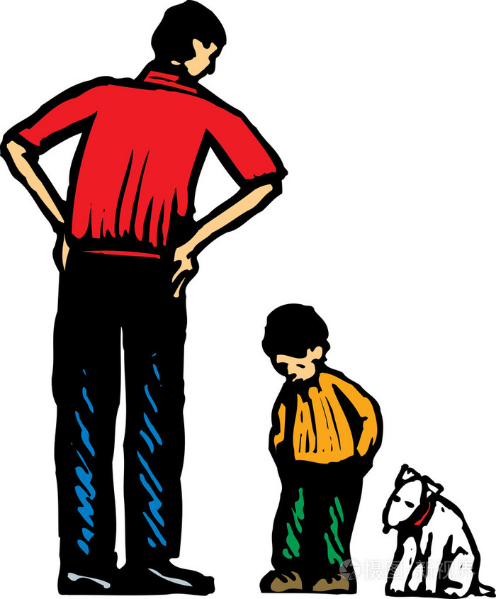 父亲打骂儿子的木刻插图