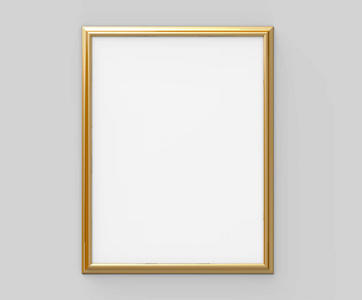 金色相框, 独立的空白框架与复制空间为设计使用在3d 渲染, 灰色背景
