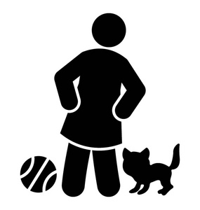 儿童与球和猫象征着玩宠物图标