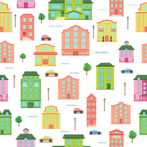 现代城市矢量城市建筑与交通无缝模式 megapolice 镇背景插图