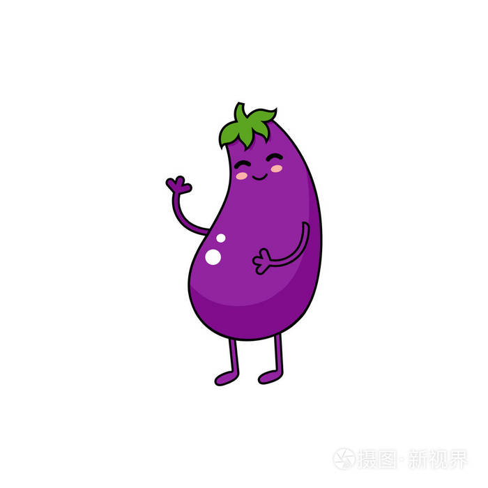 茄子快乐字符标识元素.可爱的紫色蔬菜人士