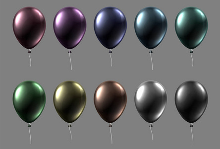 灰色背景查出的深色五颜六色的气球集。节日装饰。向量例证