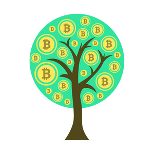 带比特币 cryptocurrency 符号的矢量货币树