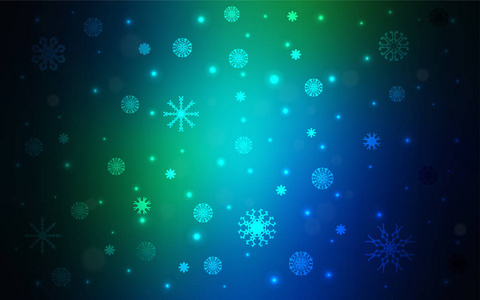 深蓝色, 绿色矢量背景与圣诞雪花