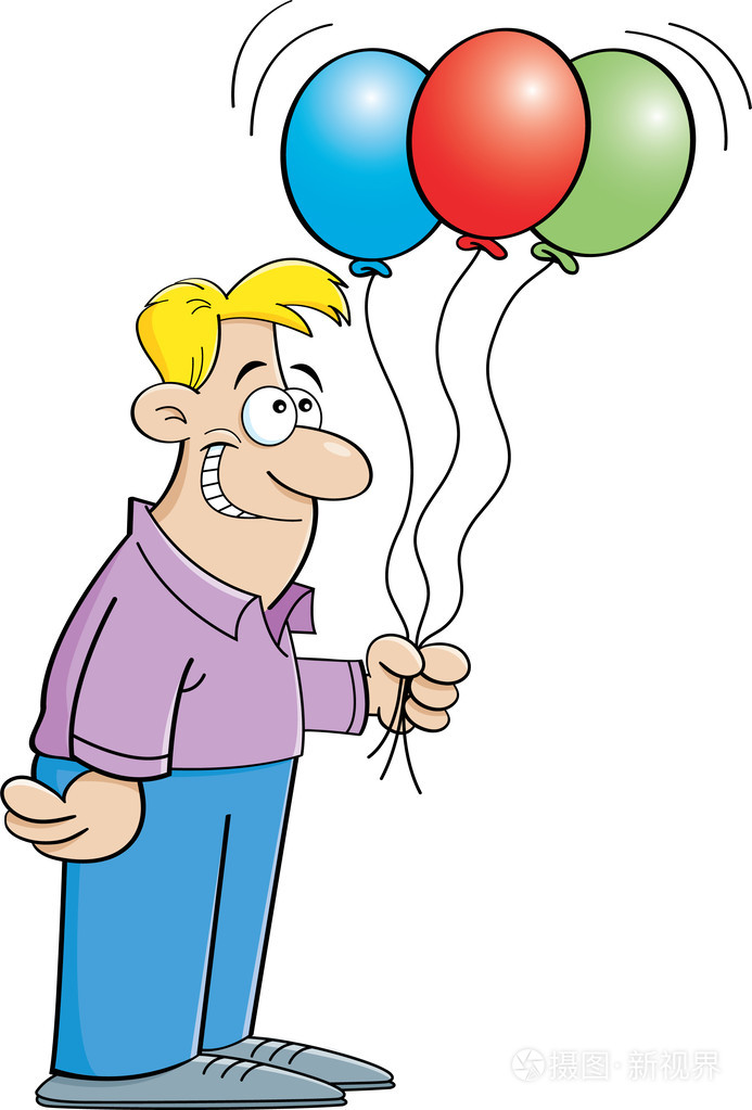 卡通该名男子手持气球