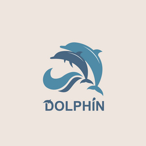 跳跃的海豚和海浪的抽象徽章