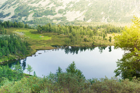 美丽的山湖在岩石夏天天