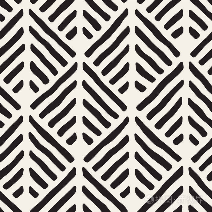 无缝几何涂鸦线图案黑白相间.adstract 手工画复古纹理