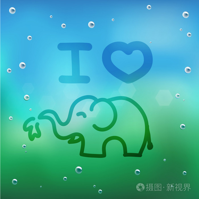 手画卡通和水放在玻璃上