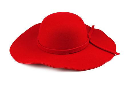 优雅的妇女红帽或大红色夏天草帽查出在白色背景与裁剪路径