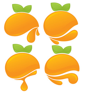 清新风格橙色水果 贴纸和徽章