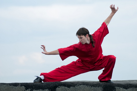 练习武术红色练习武术的 wushoo 人摄影图