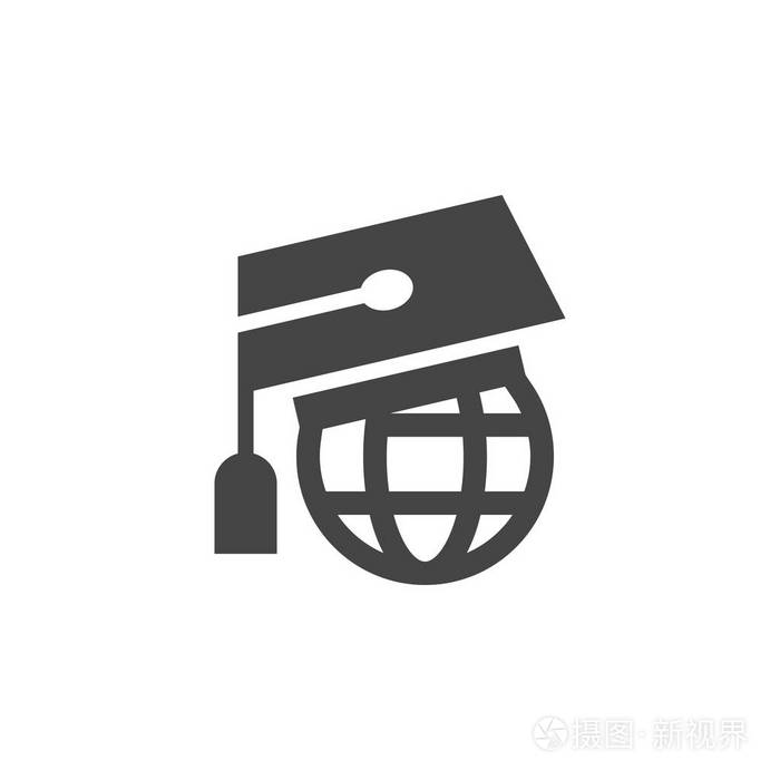 全球研究生帽.世界知识概念图标全球学习,在线教育和现代技术的象征