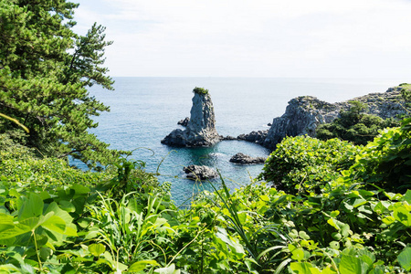 韩国济州岛奥克兰海洋绿色 halfcircle 岩石形成 Oedolgae