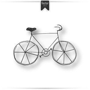 手绘复古图标与自行车矢量图