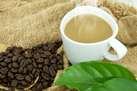 咖啡和咖啡豆手工织物图片