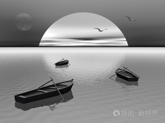 老木小船由夜 3d 渲染照片 正版商用图片071khl 摄图新视界