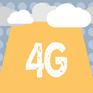 概念手写显示4g。商务照片文本移动通信标准无线互联网接入以更高的速度