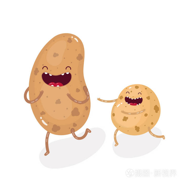 可爱的涂鸦马铃薯字符白色背景.孤立向量插图