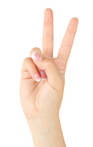手指在美国手语 Asl 字母的拼写。字母 V