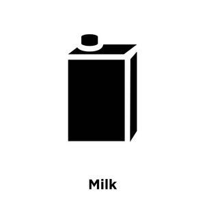 牛奶图标向量被隔离在白色背景, 标志概念牛奶标志在透明背景, 充满黑色符号
