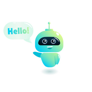 可爱的机器人说用户您好。Chatbot 打招呼。在线咨询